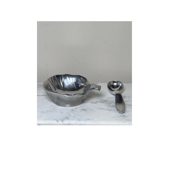 Mexican Molcajete Salsa Pewter Serving Bowl With Spoon 5" Dip Nuts Bowl - Picture 3 of 5
